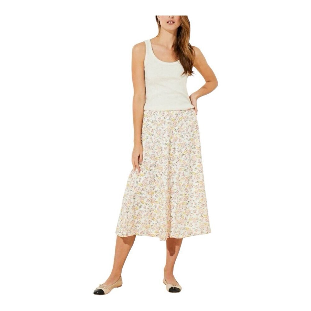 Loft Floral Eyelet Midi Skirt Size 8 Lined Side Zipper Romantic Cottagecore